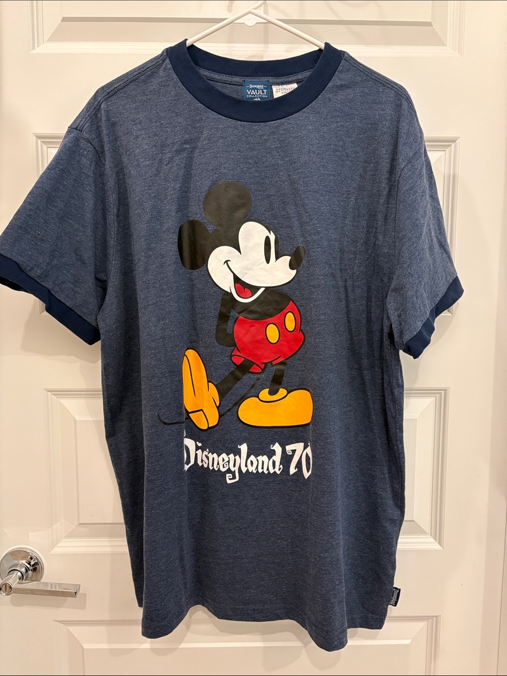 Disney Navy Ringer Tee with Red & Yellow Mickey Graphic